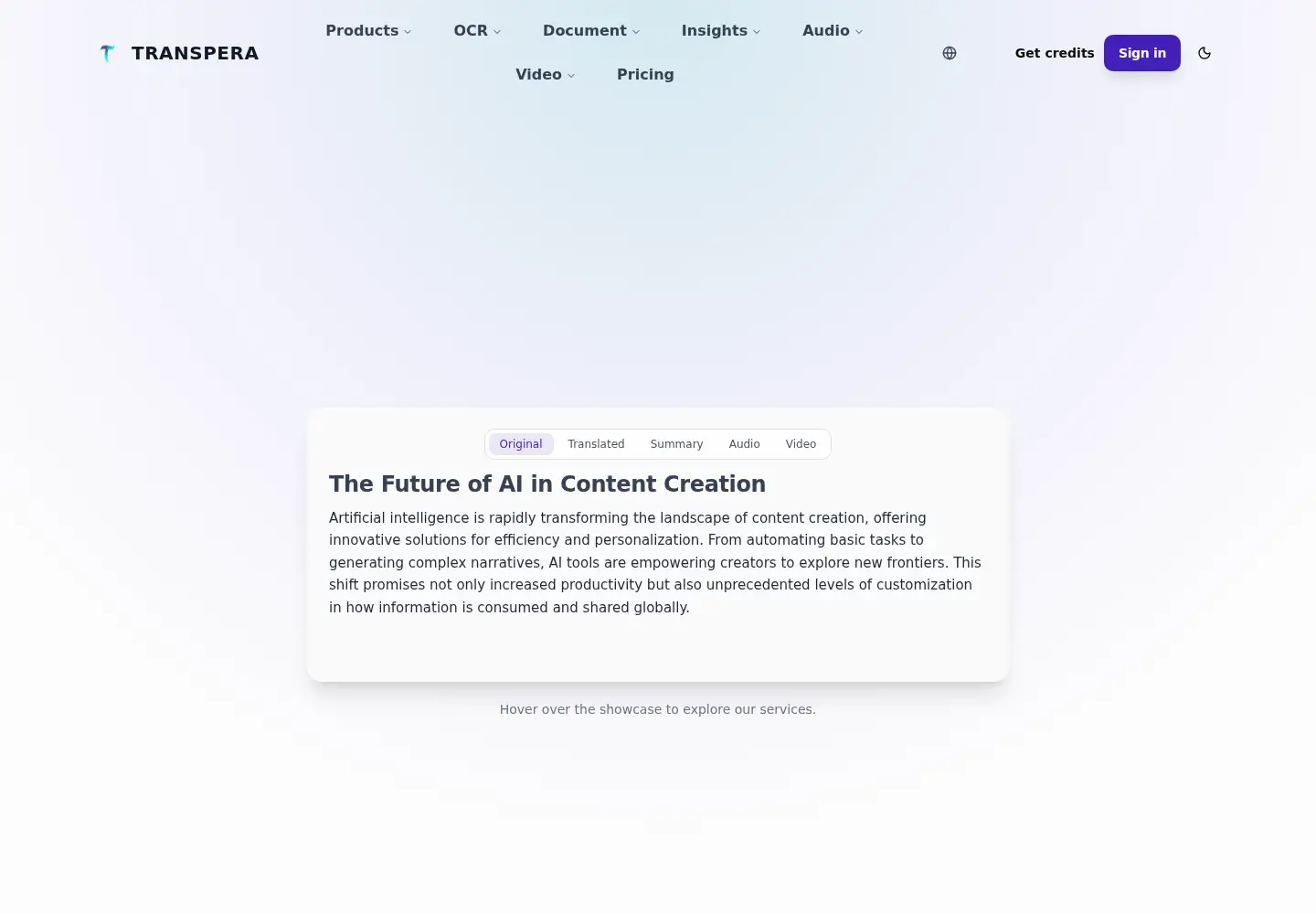 Captured homepage of transpera.io in the current scan