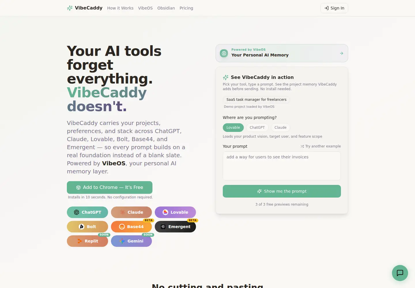 Screenshot of vibecaddy.io