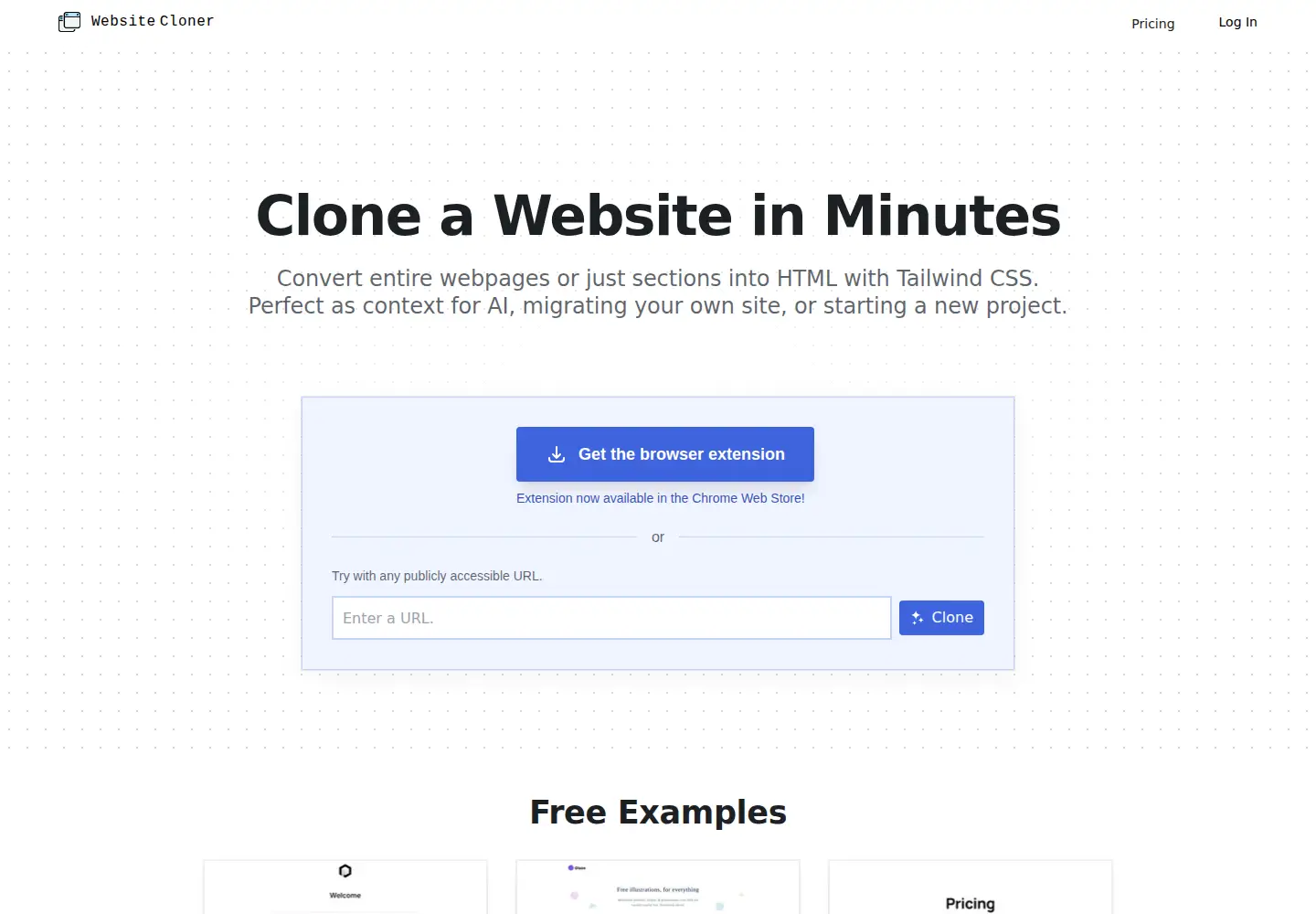 Captured homepage of websitecloner.io in the current scan