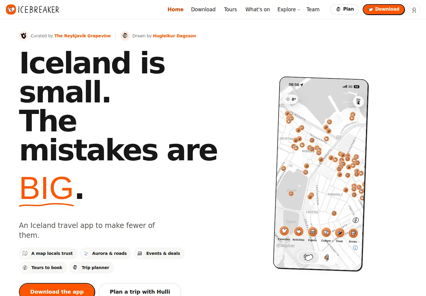 Captured homepage of icebreakerapp.is in the current scan