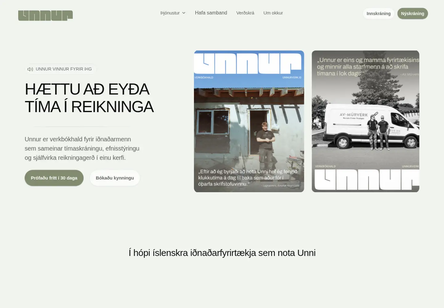 Screenshot of unnurverk.is
