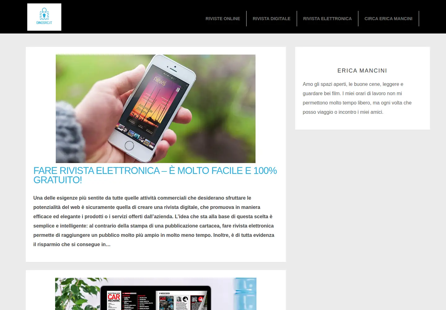 Captured homepage of dinosrc.it in the current scan