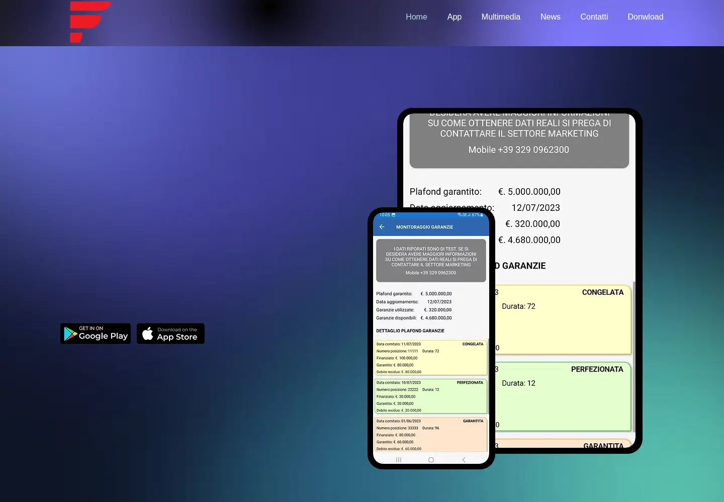 Captured homepage of finmobile.it in the current scan