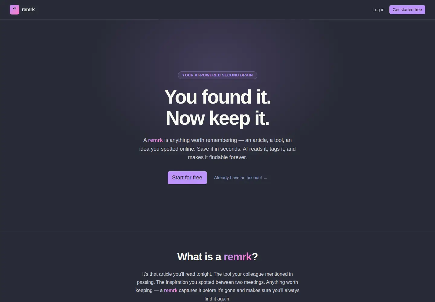 Captured homepage of remrk.it in the current scan