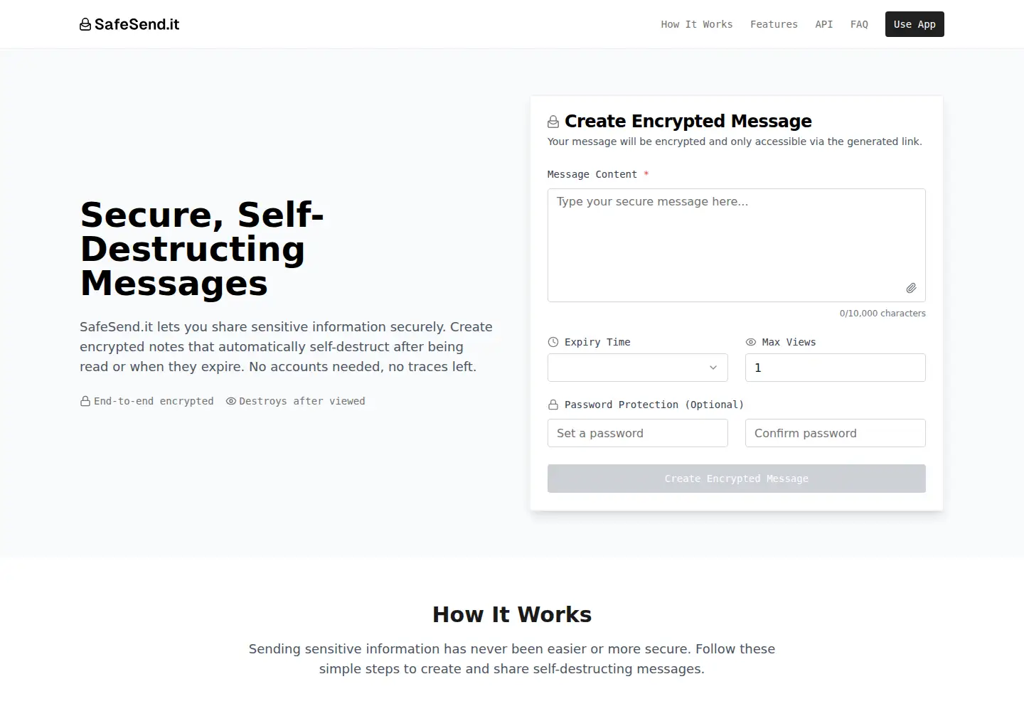 Captured homepage of safesend.it in the current scan