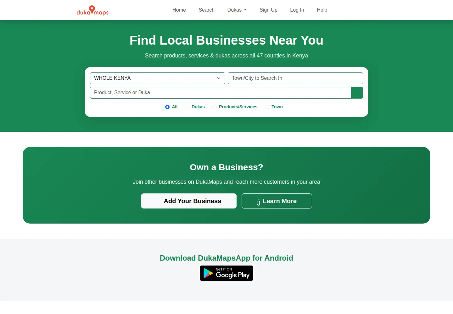 Screenshot of dukamaps.co.ke