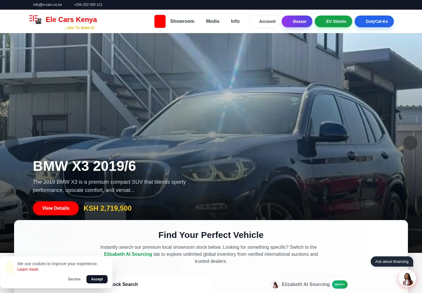 Captured homepage of e-cars.co.ke in the current scan