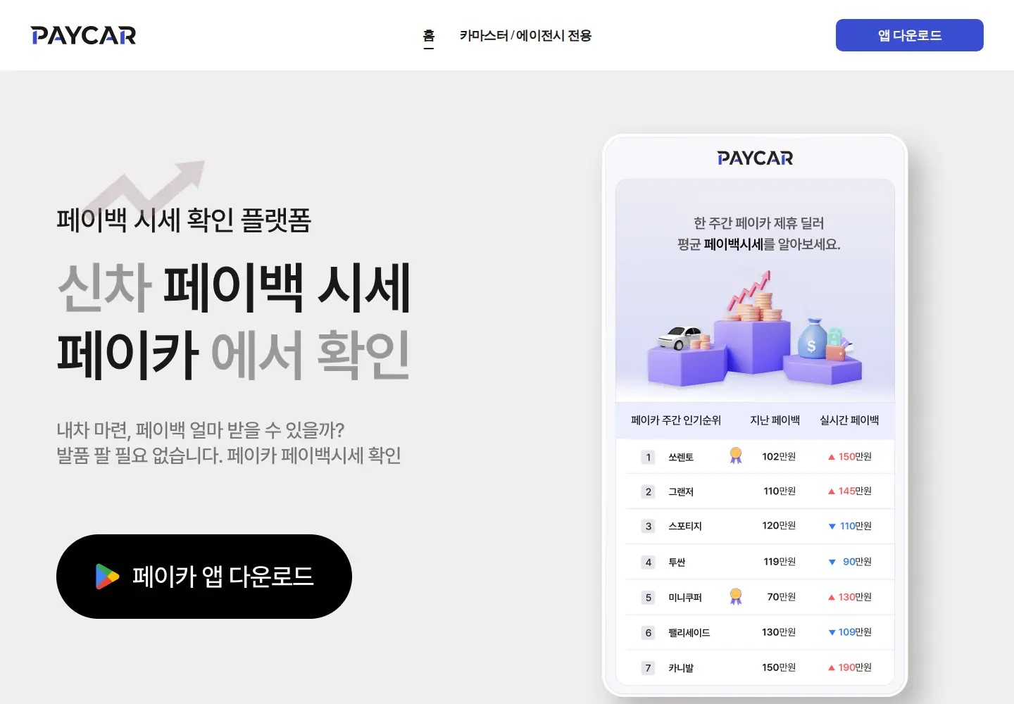 Captured homepage of paycar.co.kr in the current scan