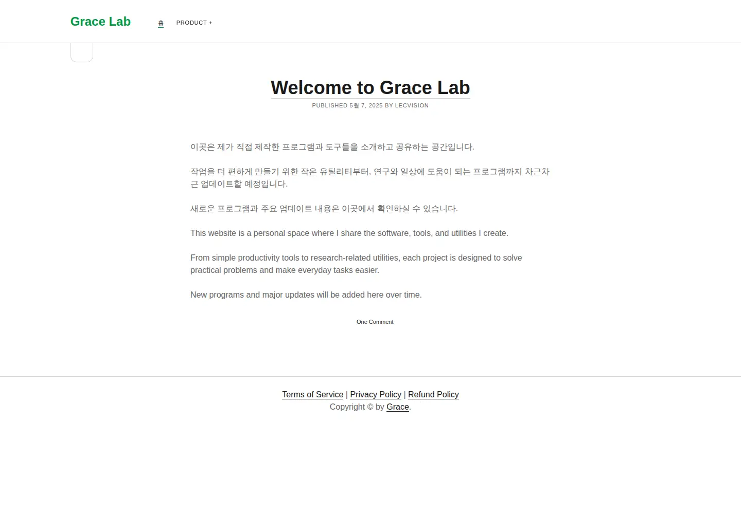 Captured homepage of grace.re.kr in the current scan