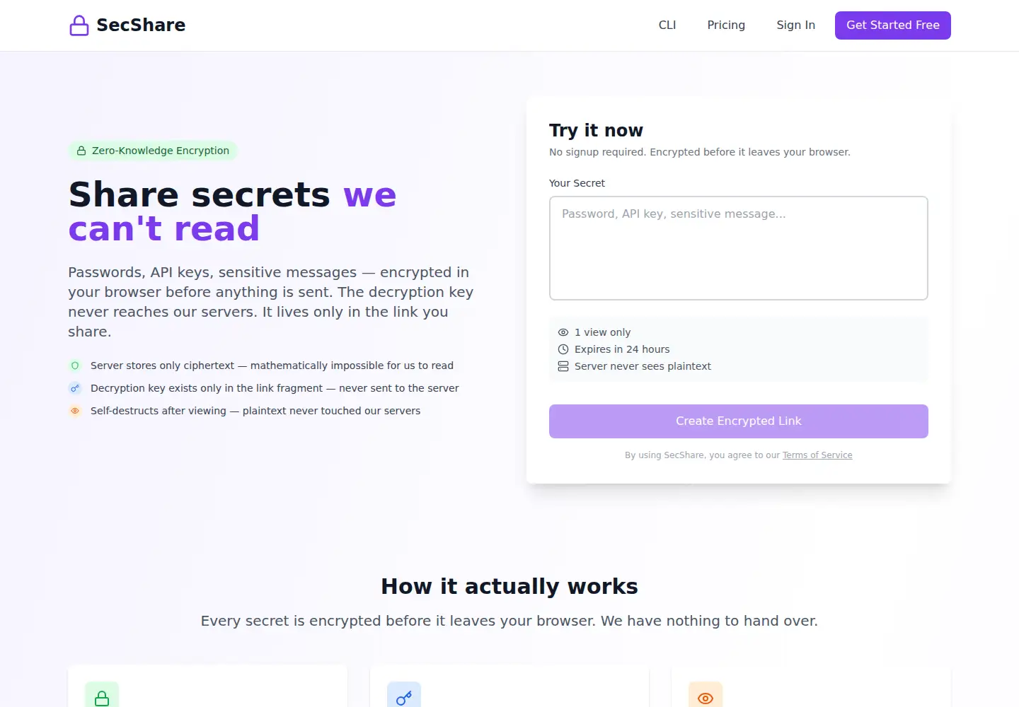 Screenshot of secshare.link
