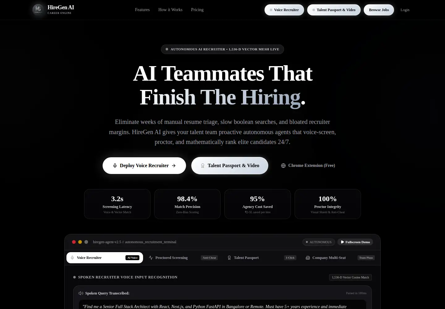 Captured homepage of hiregenai.live in the current scan