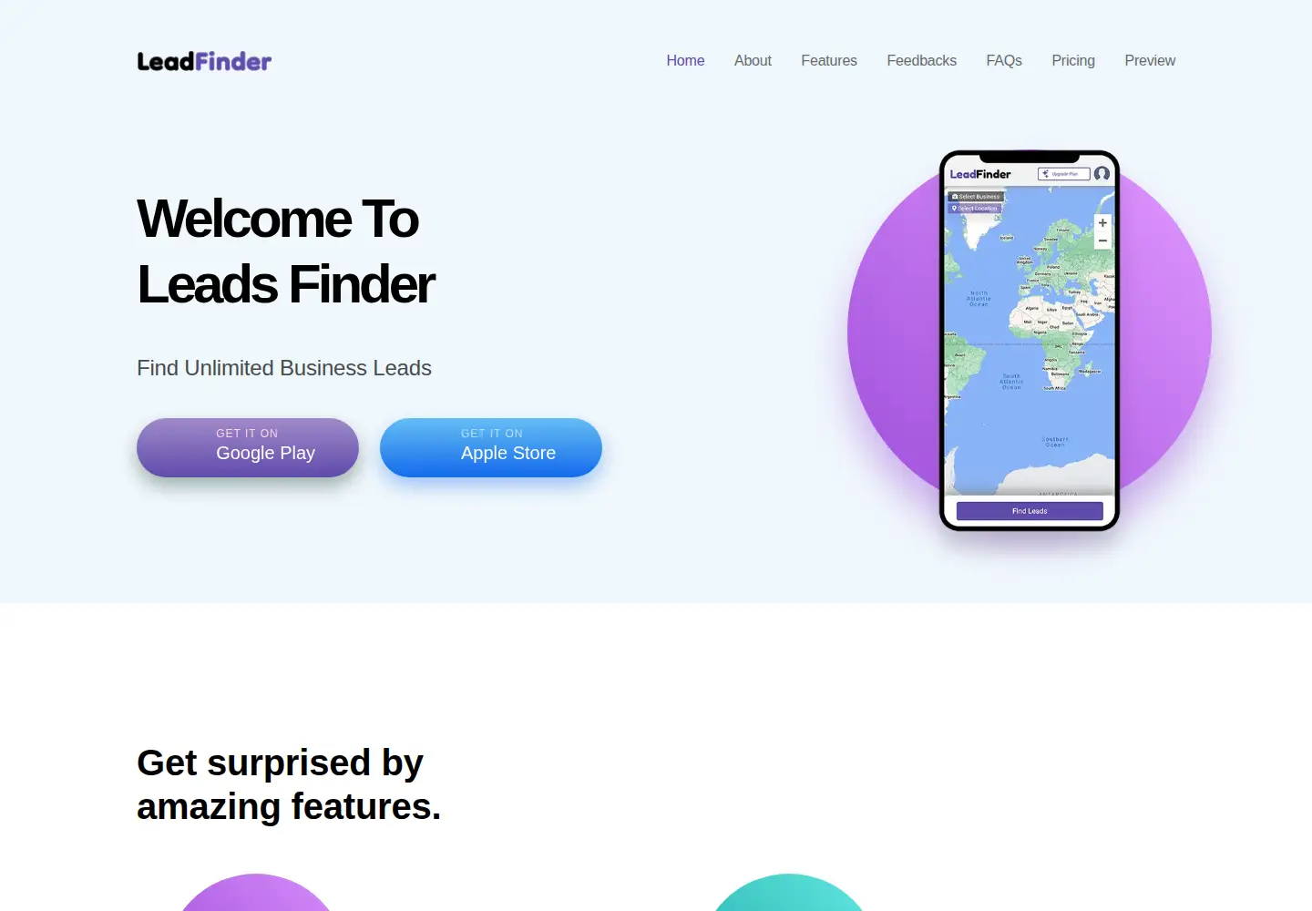 Captured homepage of leadfinder.live in the current scan