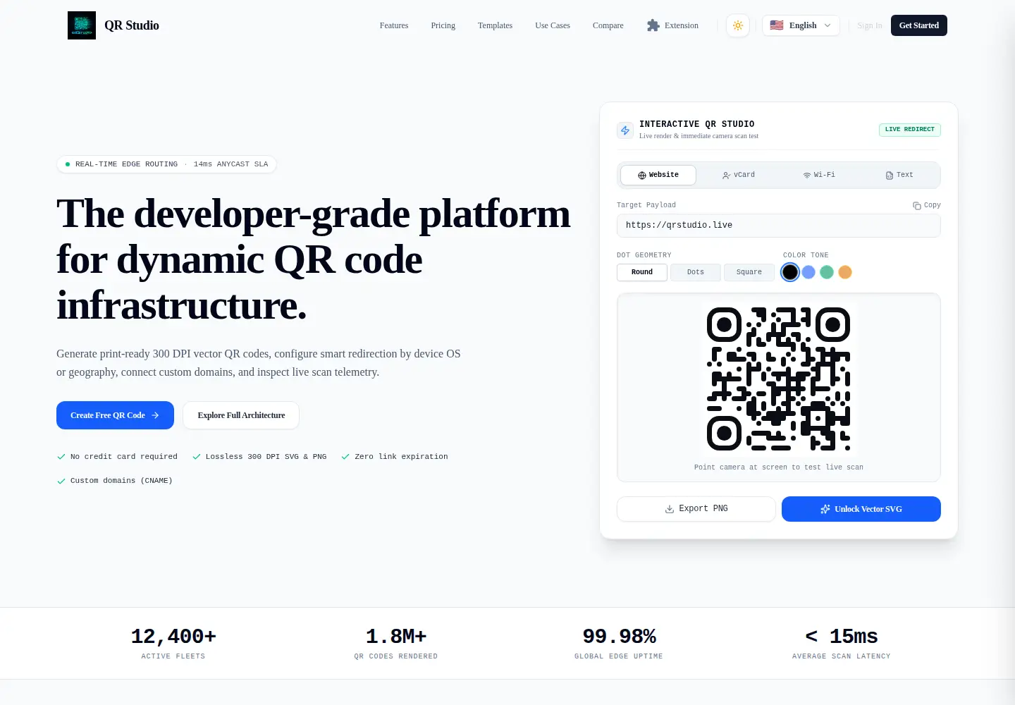 Captured homepage of qrstudio.live in the current scan