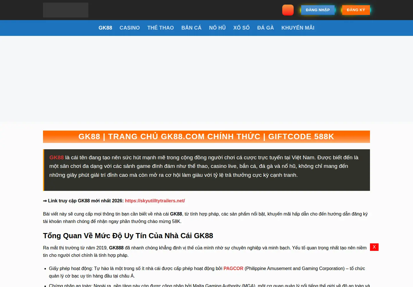 Captured homepage of gk88.living in the current scan