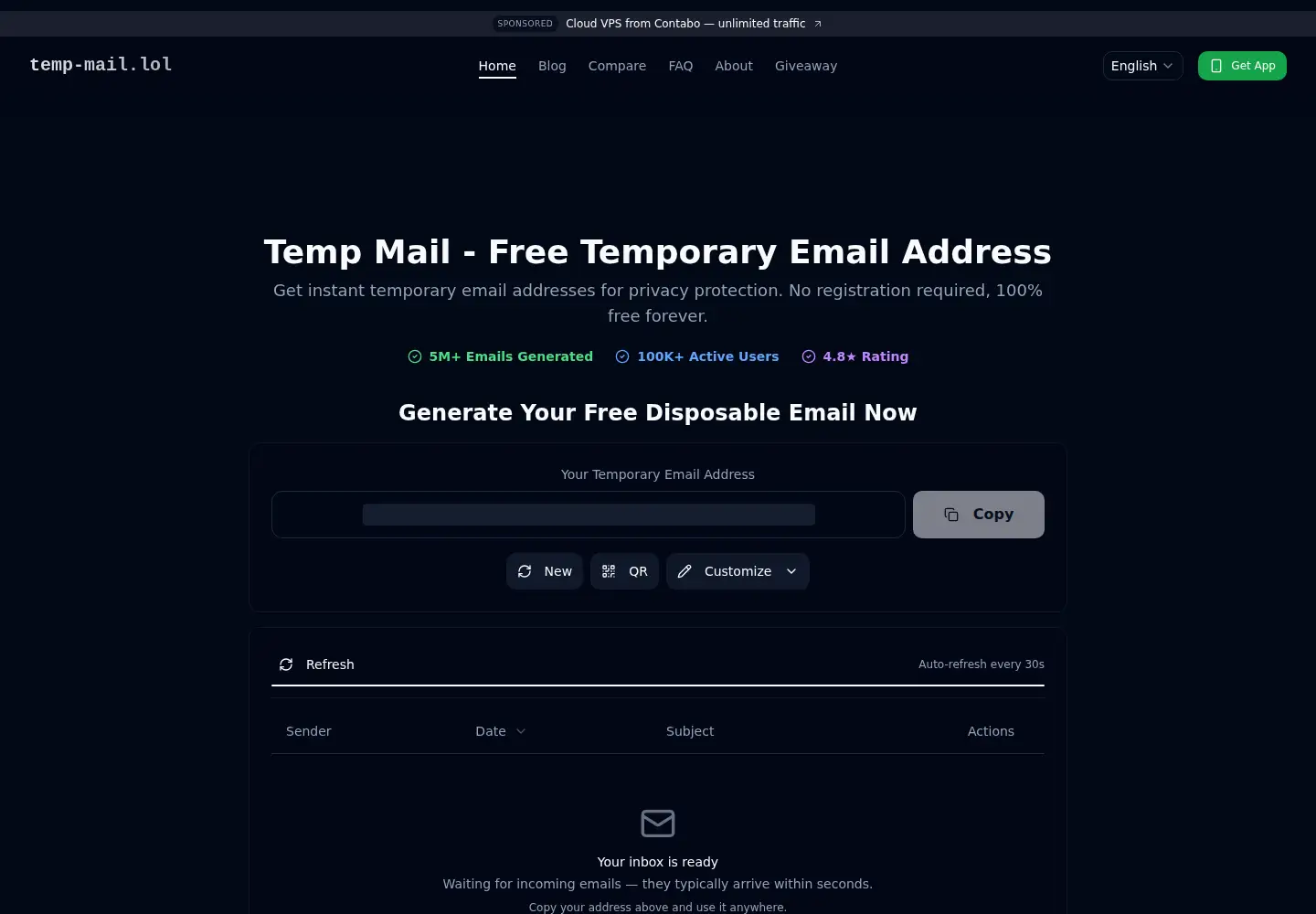 Screenshot of temp-mail.lol