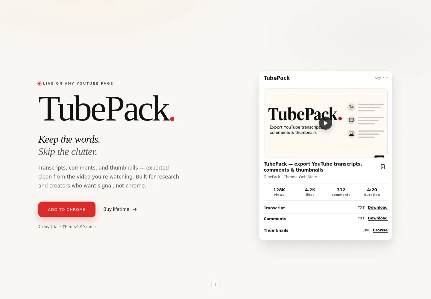 Captured homepage of tubepack.lol in the current scan