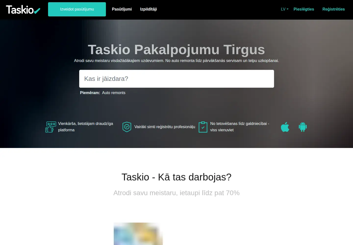 Screenshot of taskio.lv