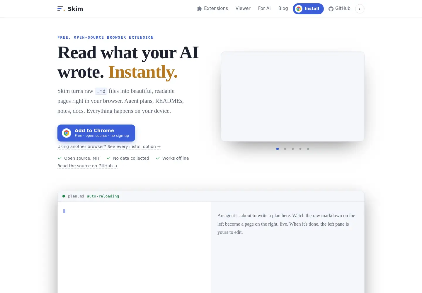 Screenshot of skim.md