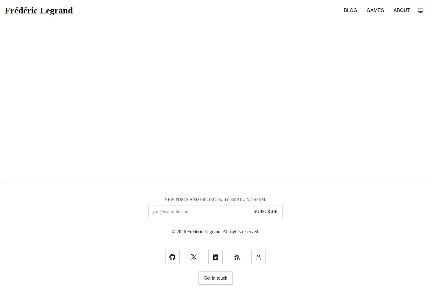 Captured homepage of fredericlegrand.me in the current scan