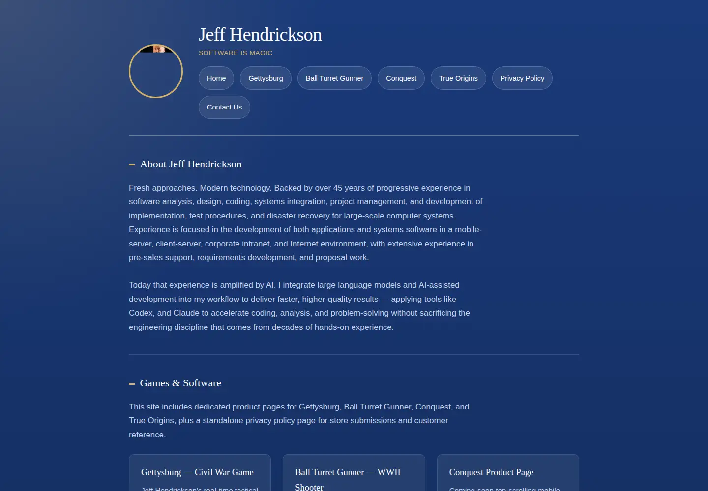 Captured homepage of jeffhendrickson.me in the current scan