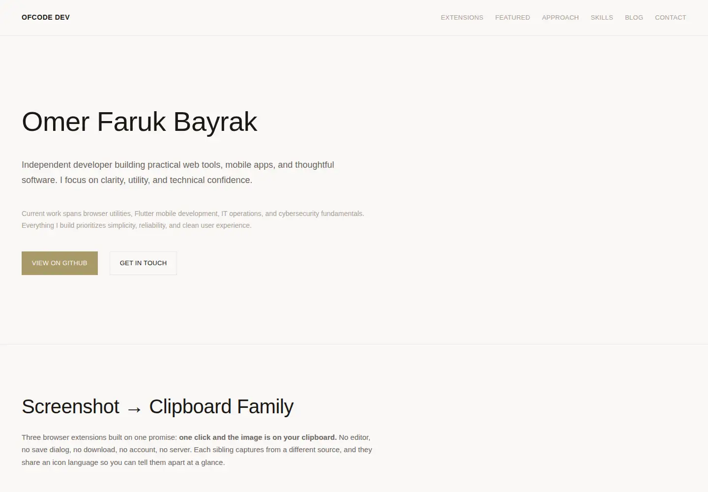 Captured homepage of ofcodedev.me in the current scan