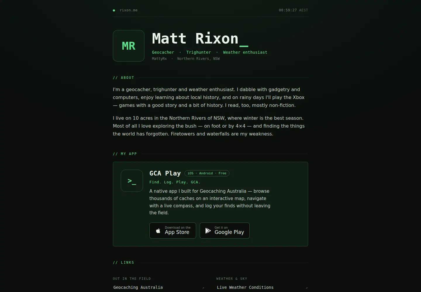 Captured homepage of rixon.me in the current scan