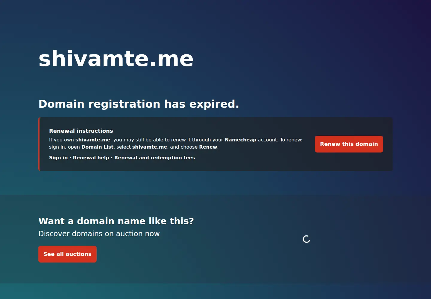 Captured homepage of shivamte.me in the current scan