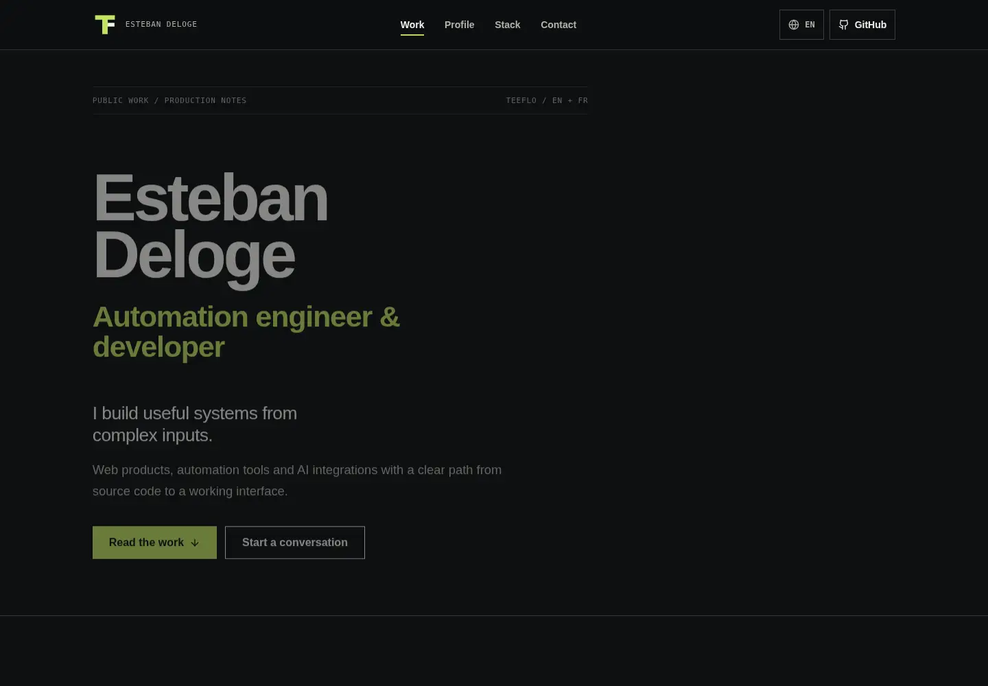 Captured homepage of teeflo.me in the current scan