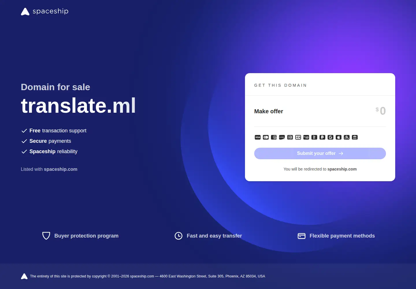 Captured homepage of translate.ml in the current scan