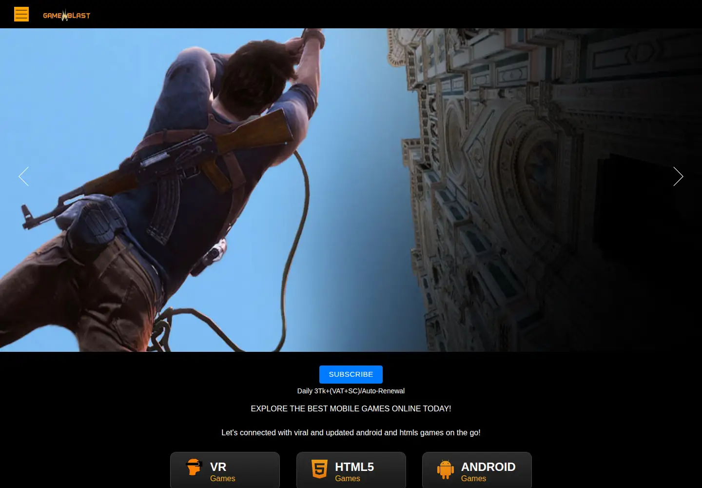 Captured homepage of gamesblast.mobi in the current scan