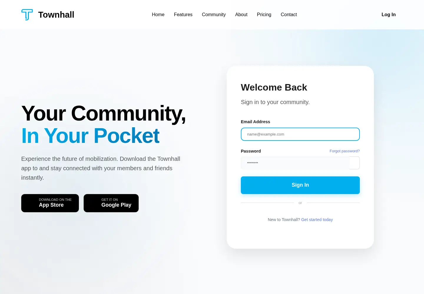 Screenshot of townhall.mobi