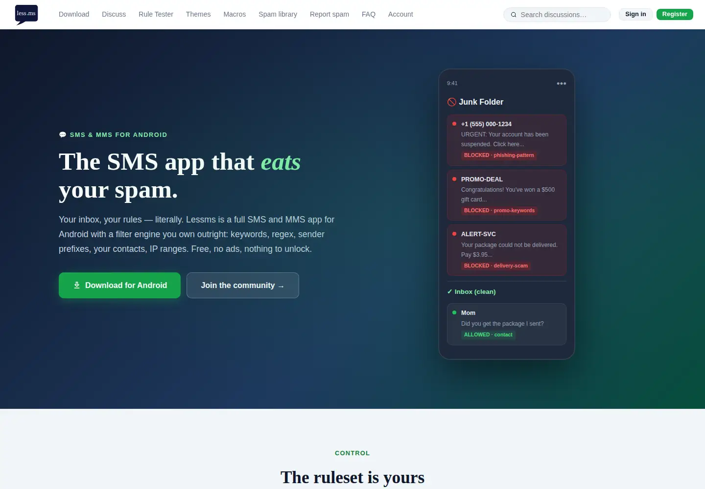 Captured homepage of less.ms in the current scan