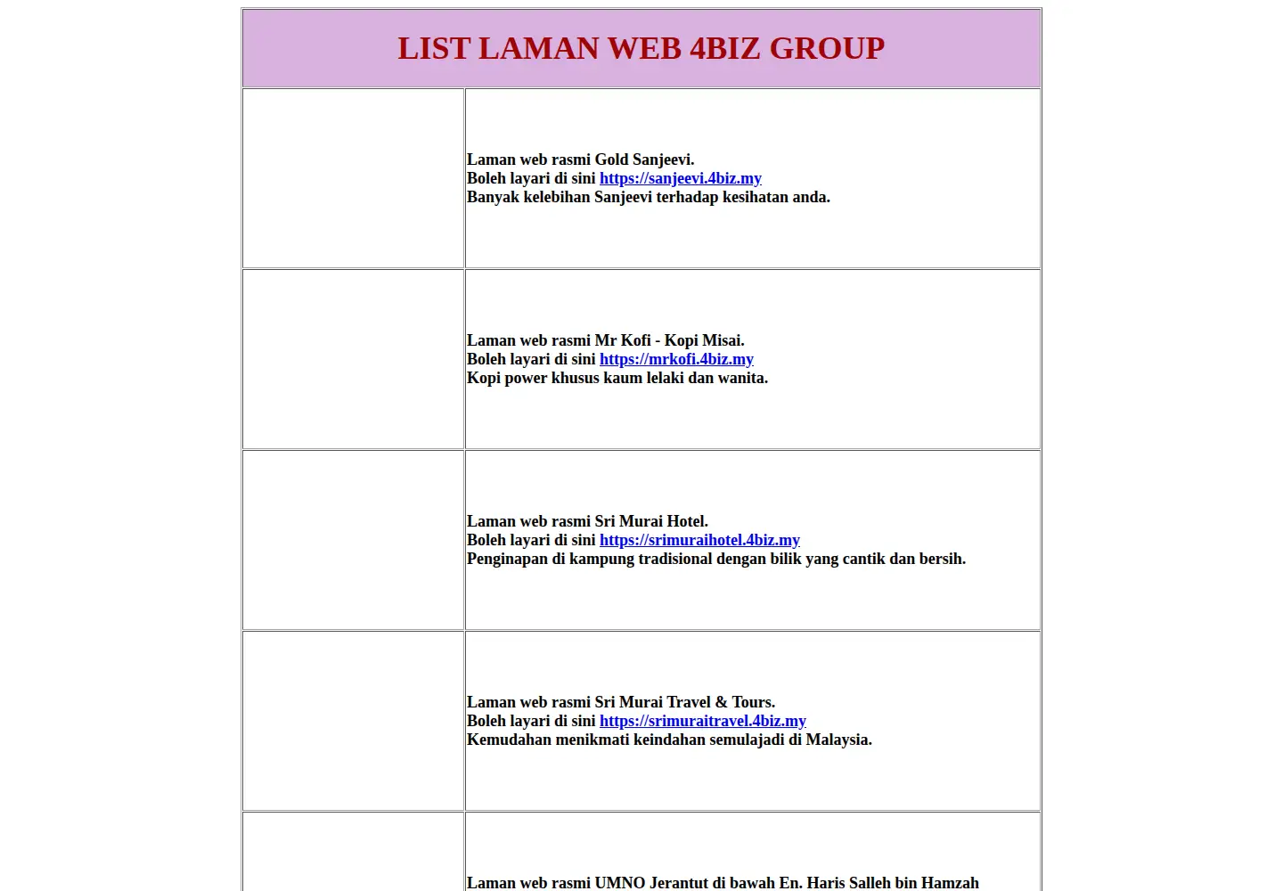 Captured homepage of 4biz.my in the current scan