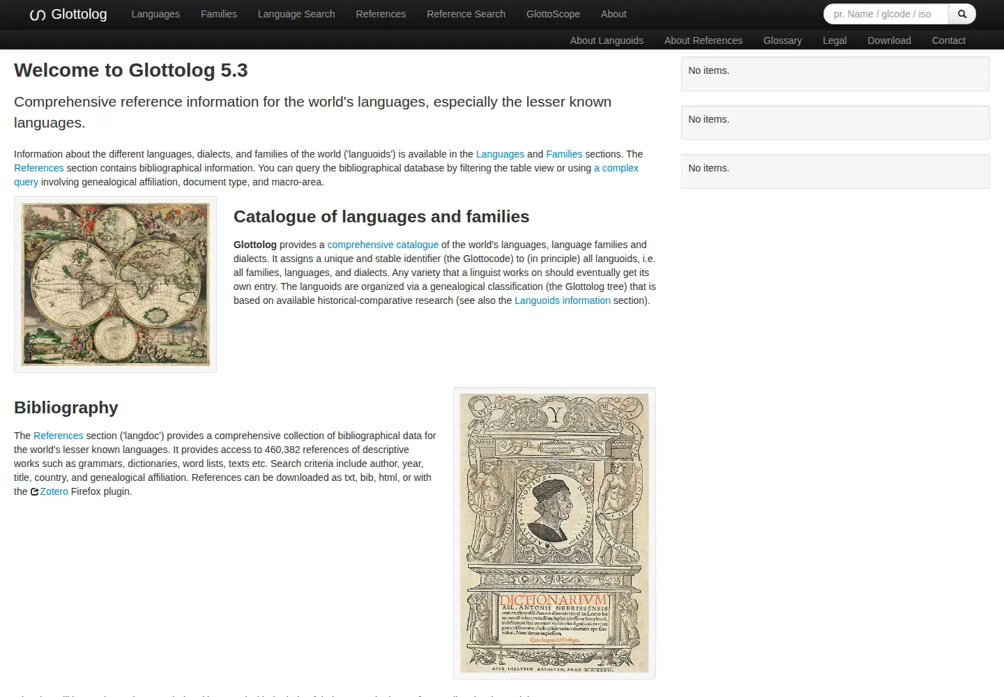 Screenshot of glottolog.org