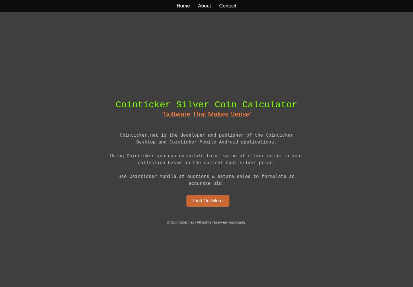 Captured homepage of cointicker.net in the current scan