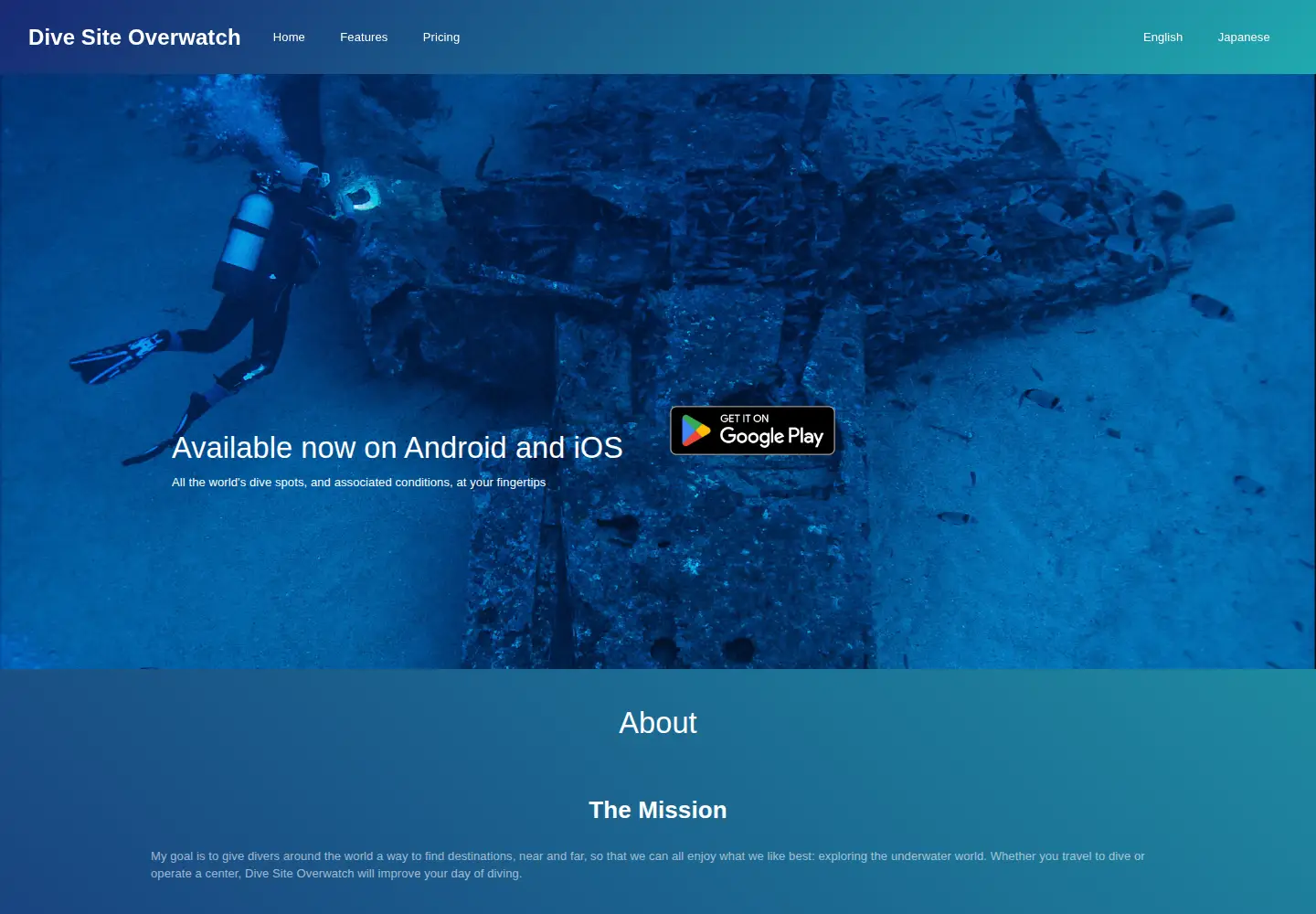 Captured homepage of divesites.net in the current scan