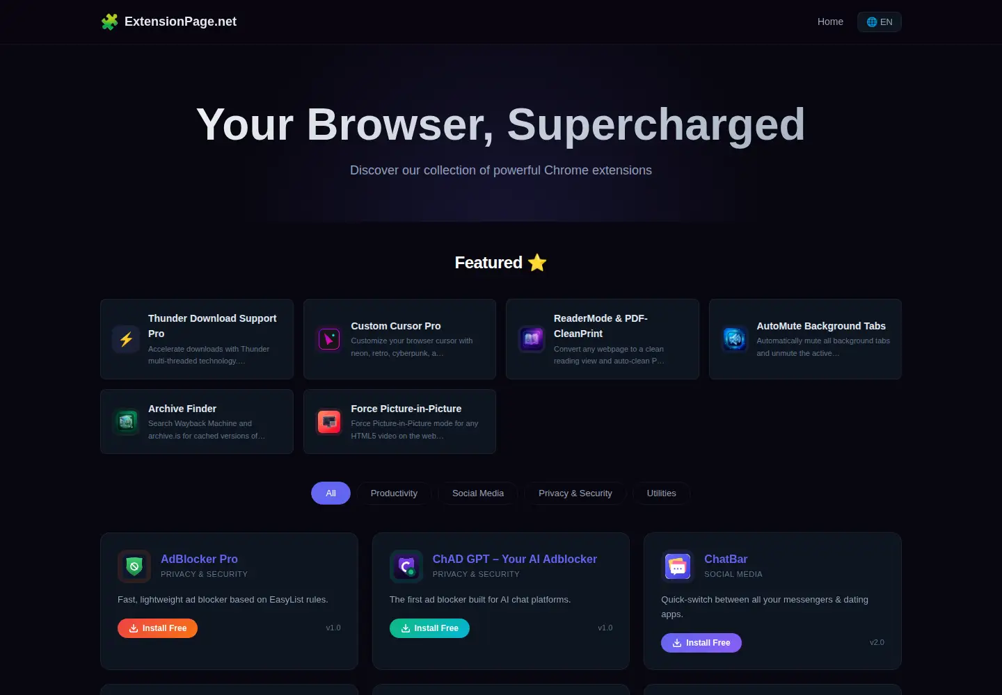 Screenshot of extensionpage.net