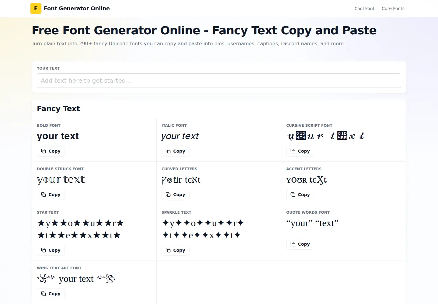 Captured homepage of fontgeneratoronline.net in the current scan