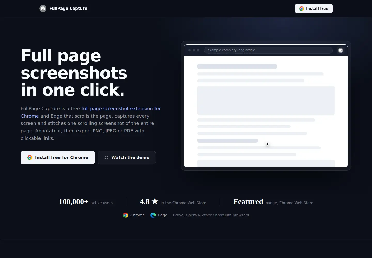 Captured homepage of fullpagecapture.net in the current scan