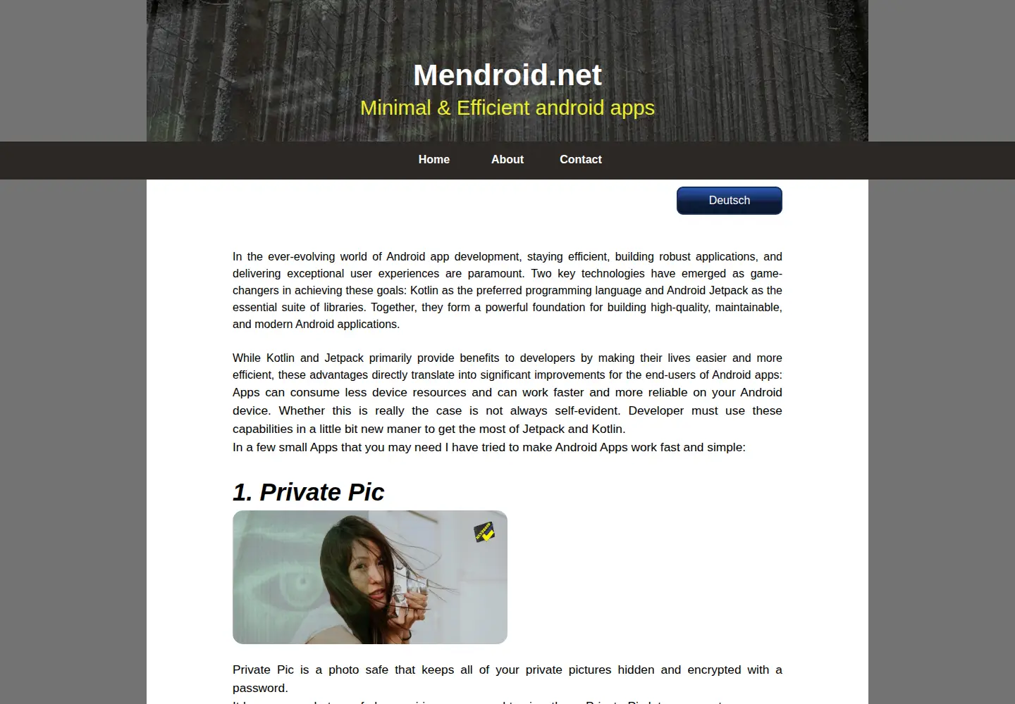 Captured homepage of mendroid.net in the current scan