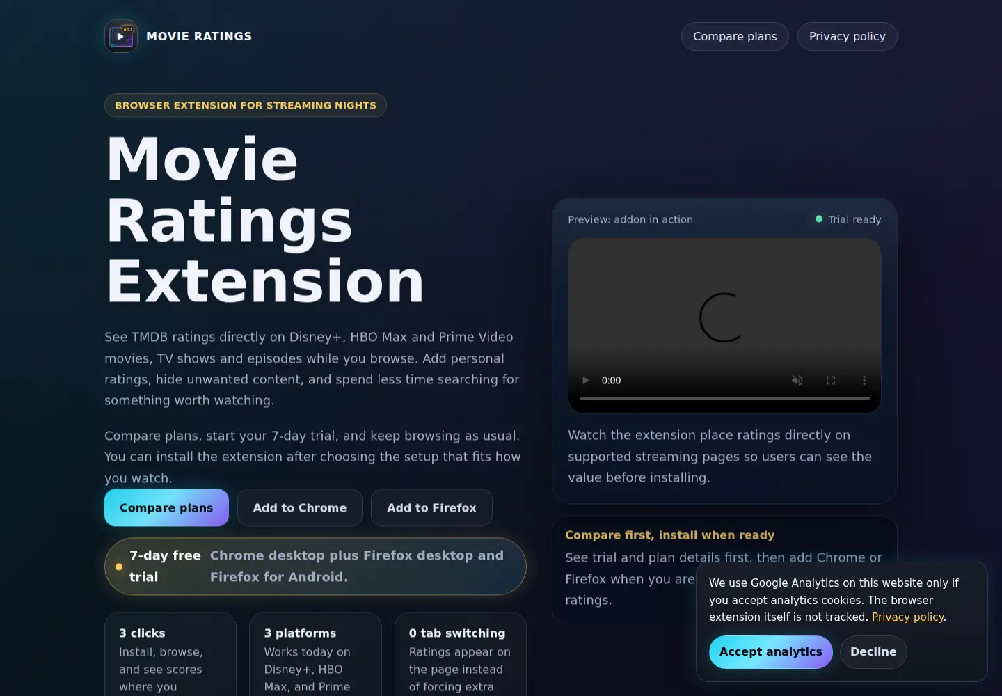 Captured homepage of movie-ratings.net in the current scan