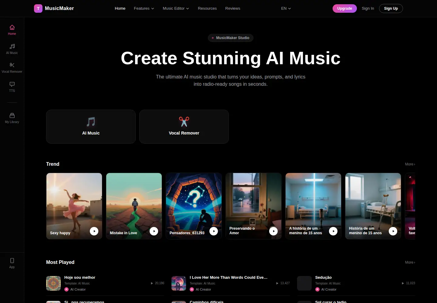 Screenshot of musicmakerai.net