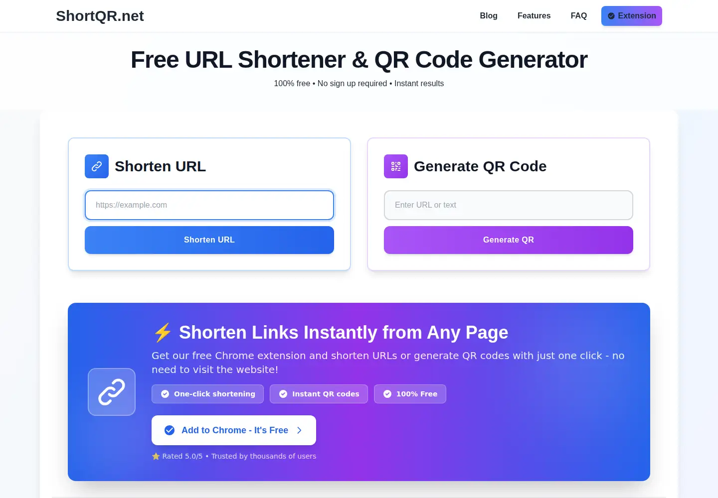Captured homepage of shortqr.net in the current scan
