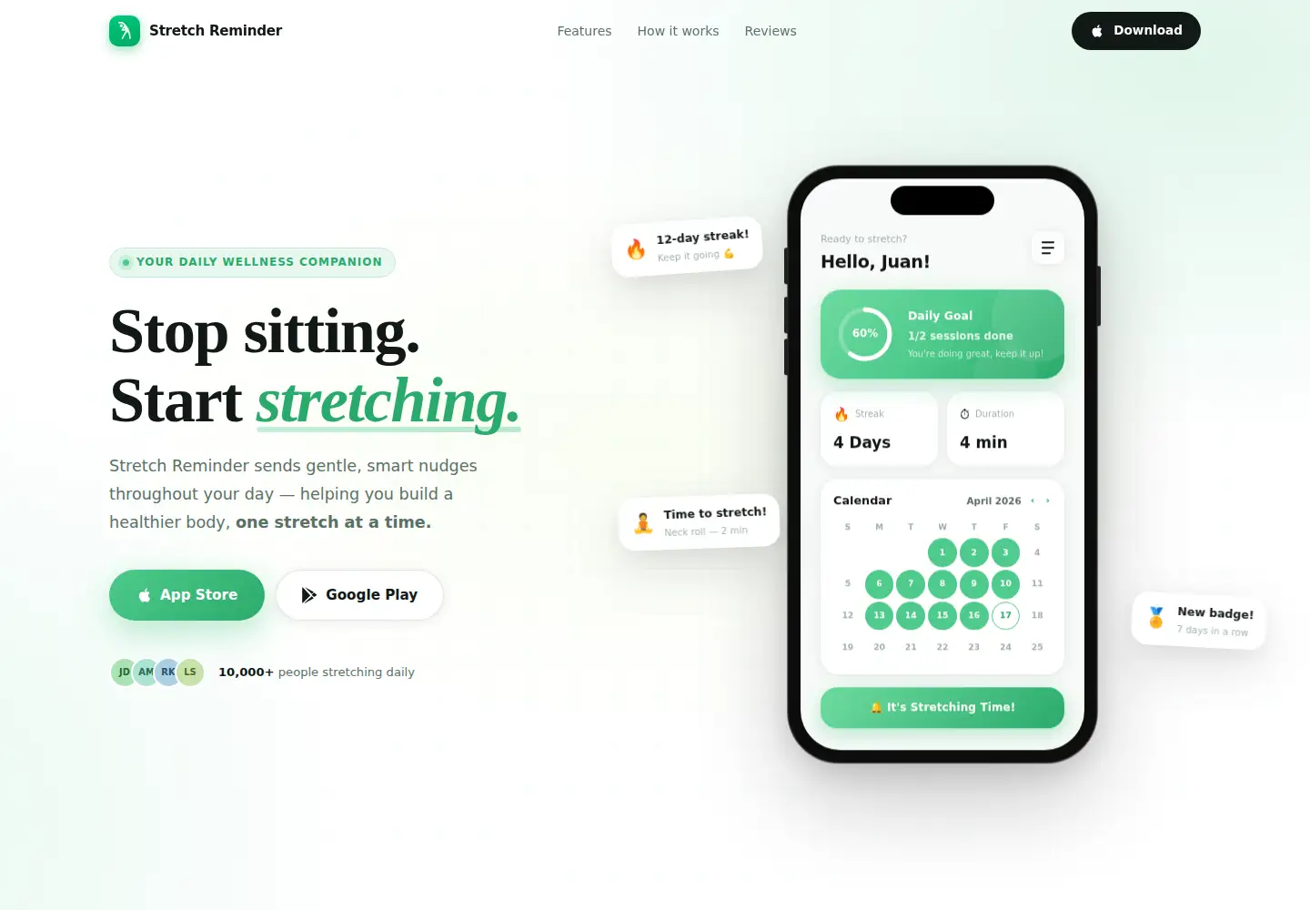 Screenshot of stretchreminder.net