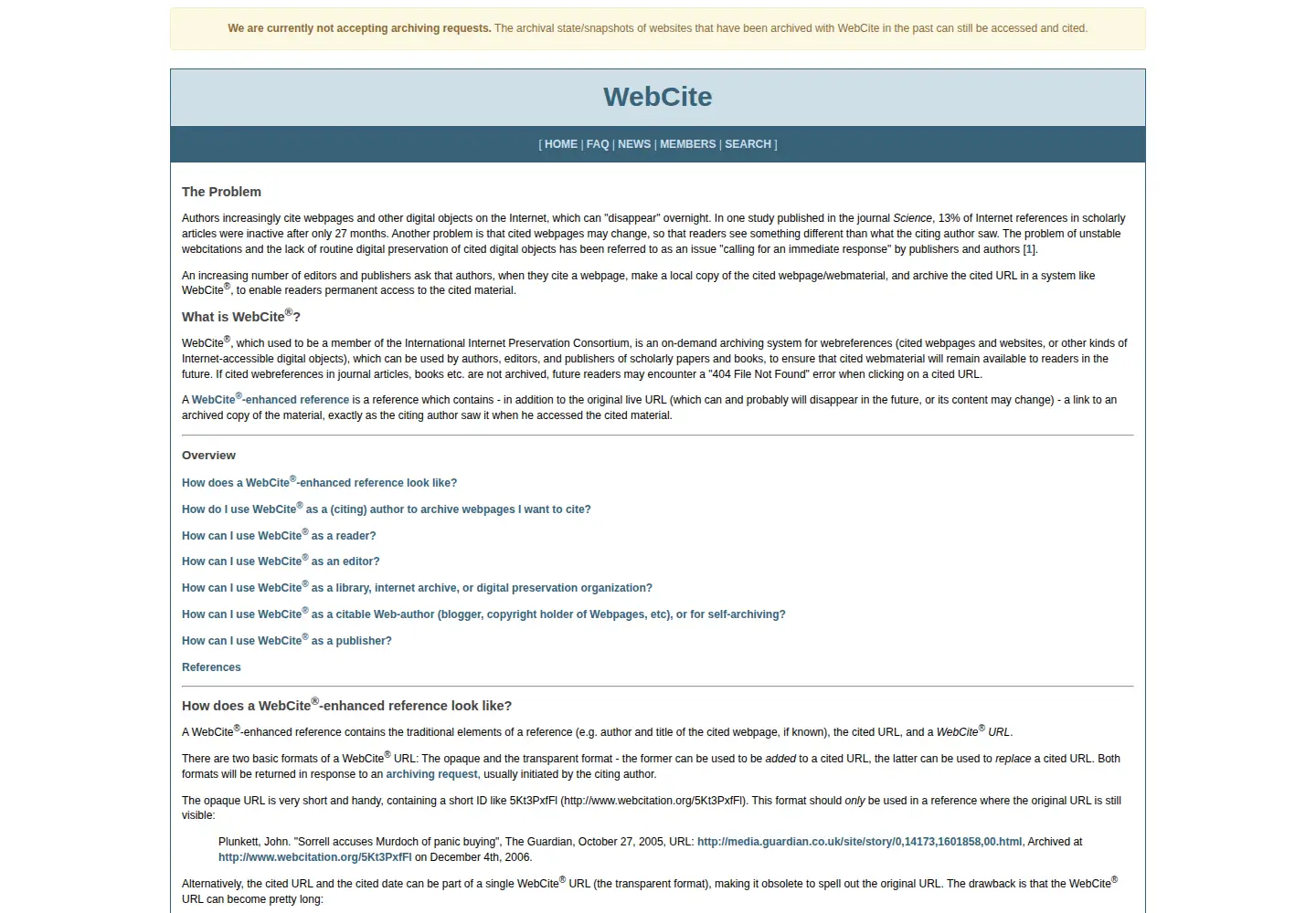 Screenshot of webcitation.org
