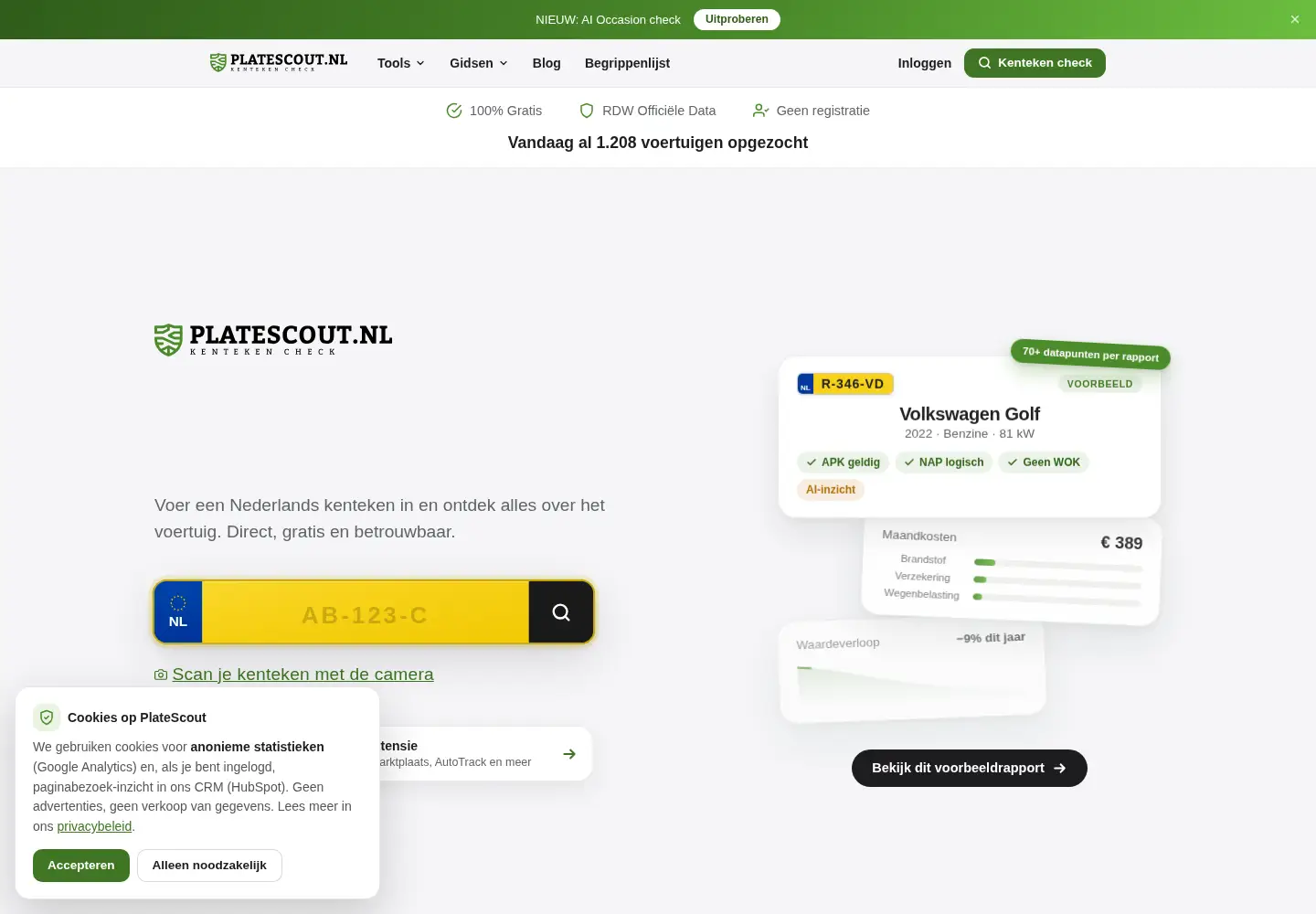 Captured homepage of platescout.nl in the current scan