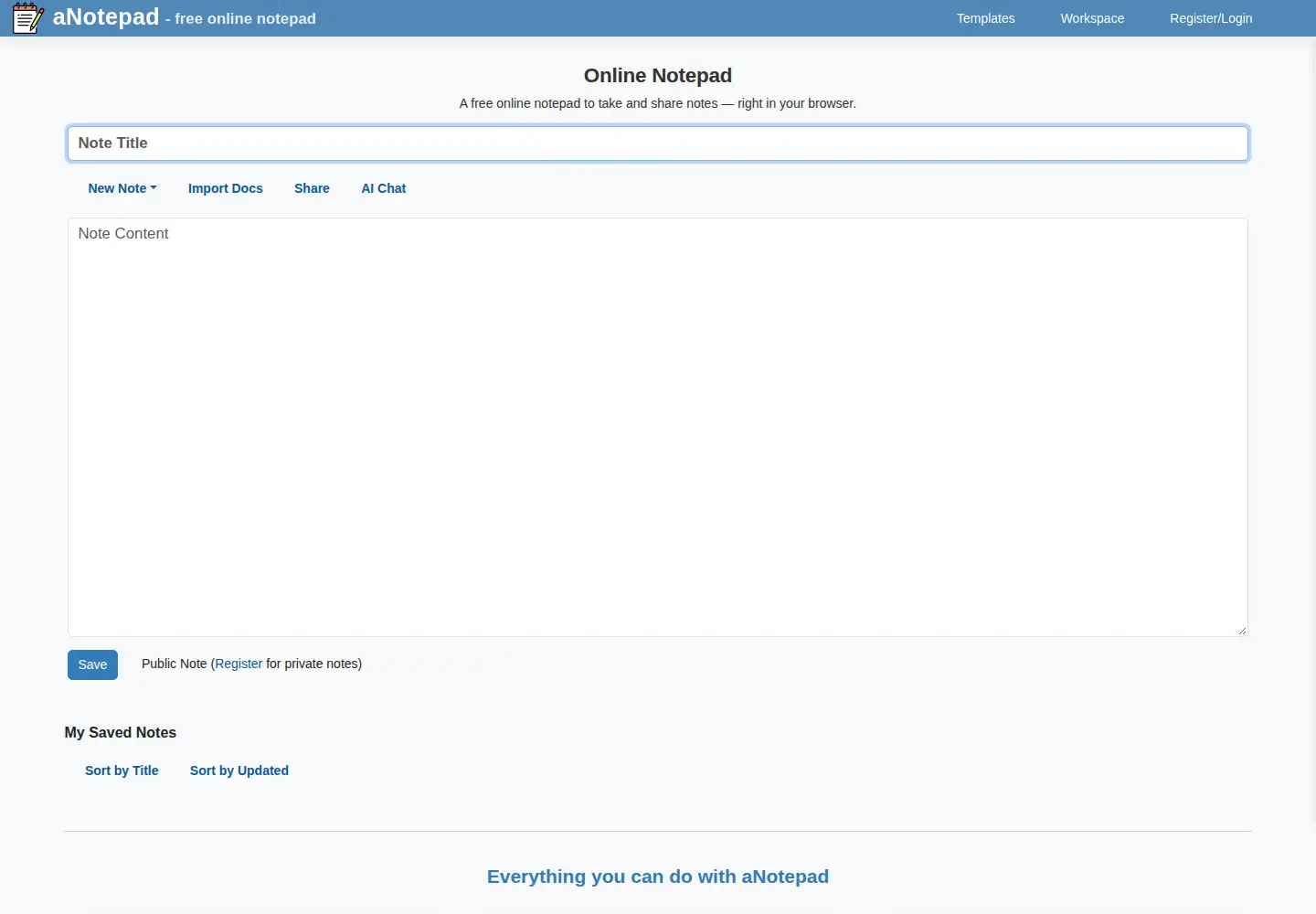 Screenshot of anotepad.com