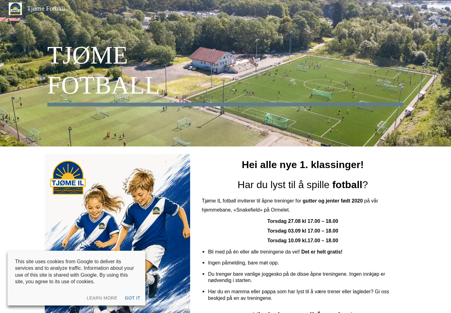 Screenshot of tjomefotball.no from the current report
