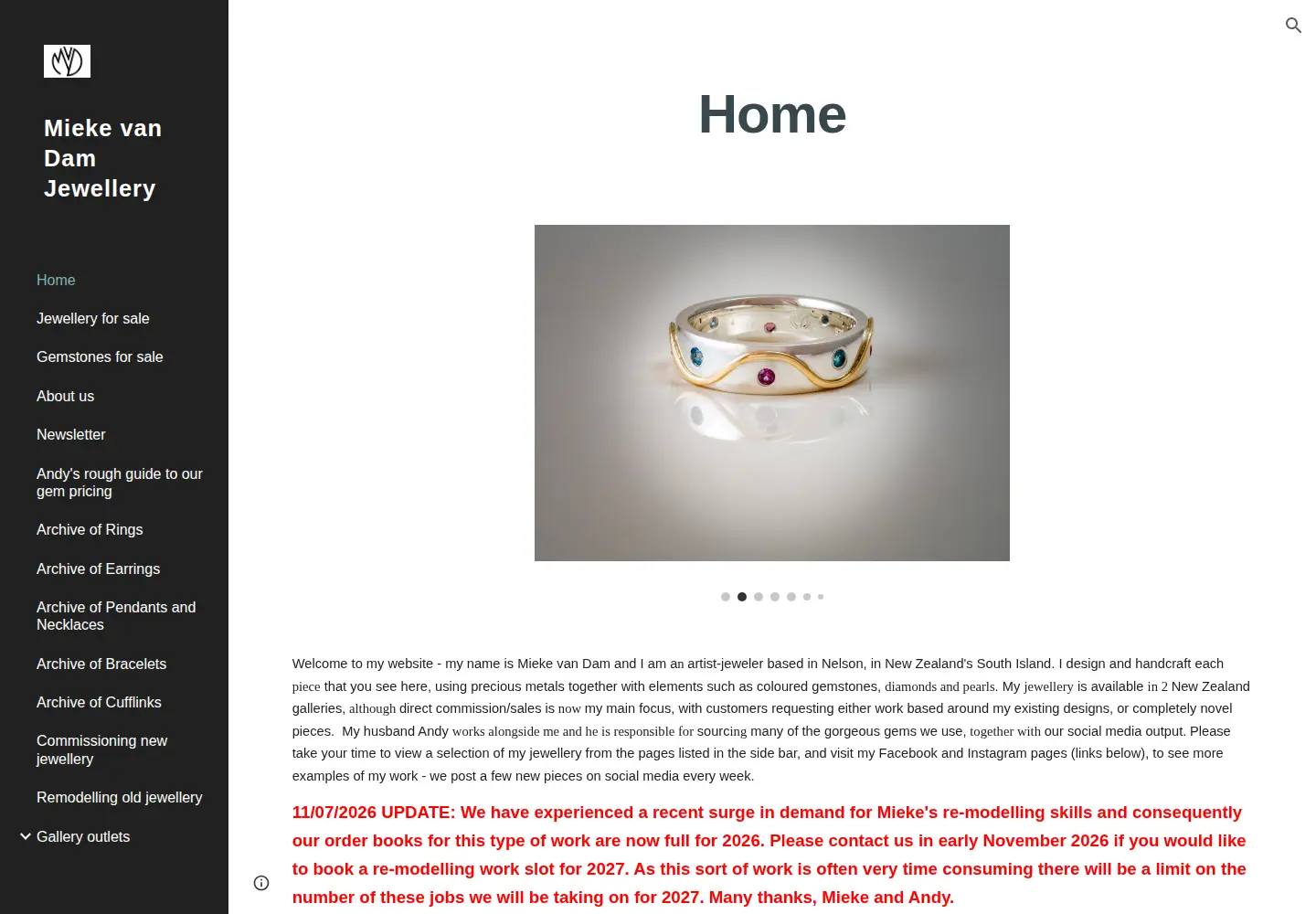 Captured homepage of miekevandamjewellery.co.nz in the current scan