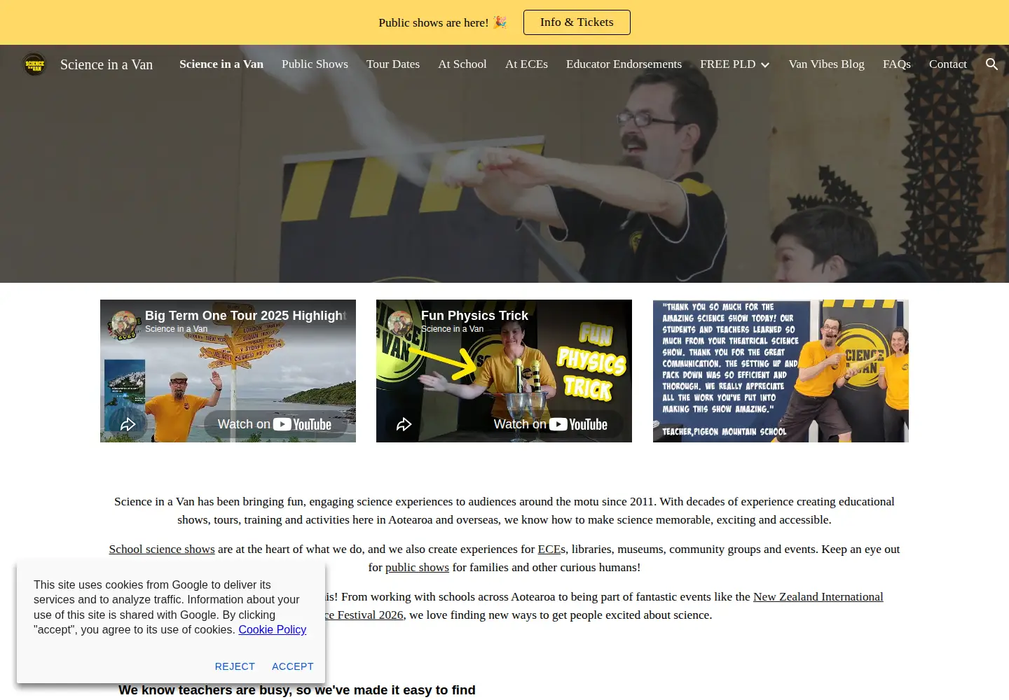 Screenshot of scienceinavan.co.nz